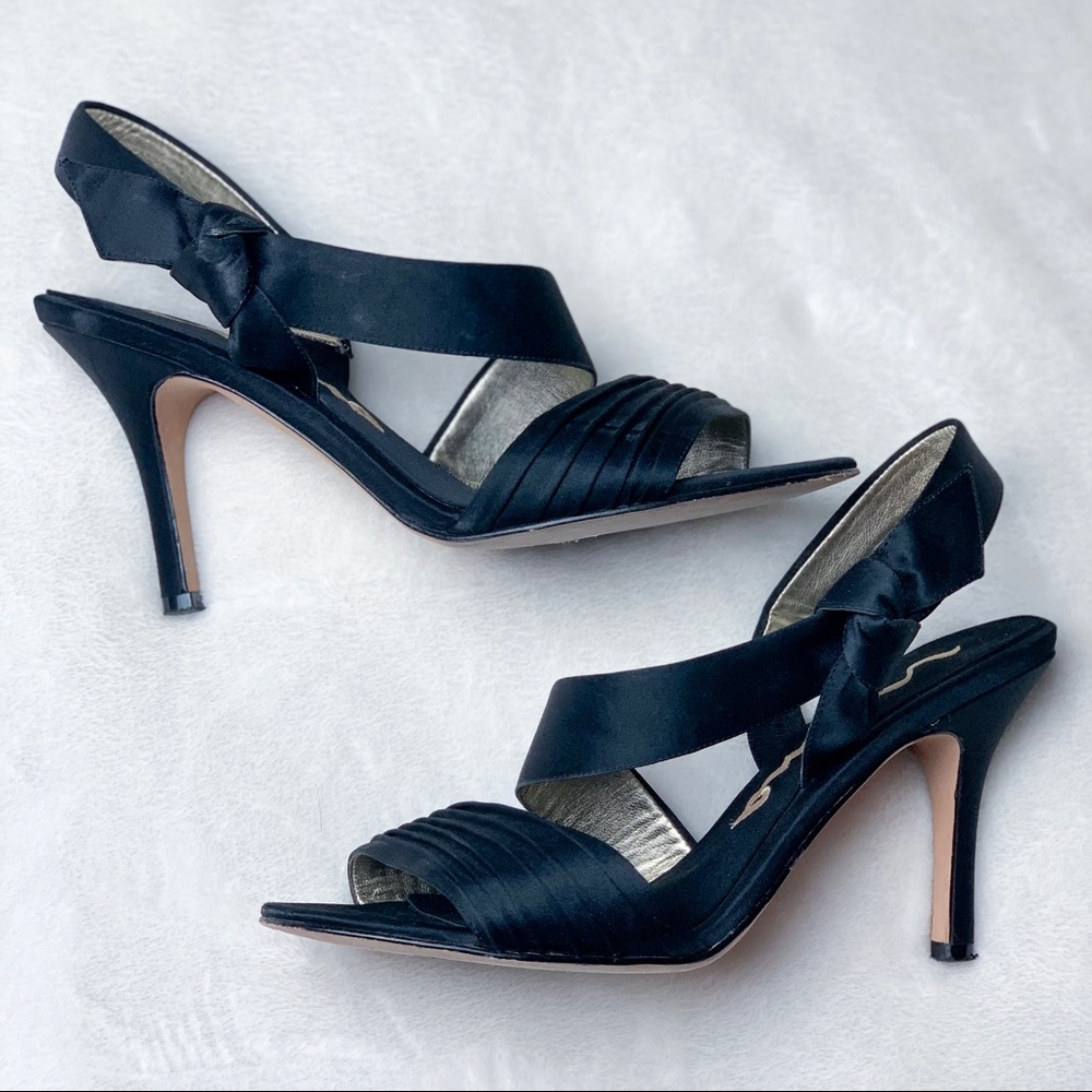 Nina Black Satin Strappy Heels Size 8.5